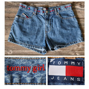 VTG 90s Y2K Tommy Girl Embroidered Denim Jean Mid Rise Mom Shorts Size 11/32" W
